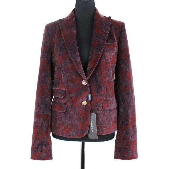 Dolce & Gabbana Velour Burgundy Floral Pattern Blazer 42 Single Breasted Jacket - Picture 1 of 8